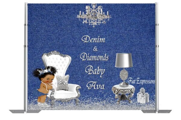 Denim & Diamonds Baby Girl Baby Shower Poster Backdrop Digital File