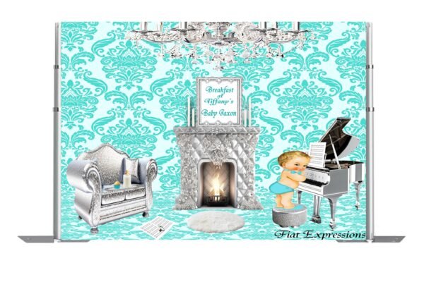 Breakfast at Tiffany's Boy & Piano Baby Shower Backdrop, Baby Shower Poster, Baby Shower Sign, Baby Shower Prop Digital