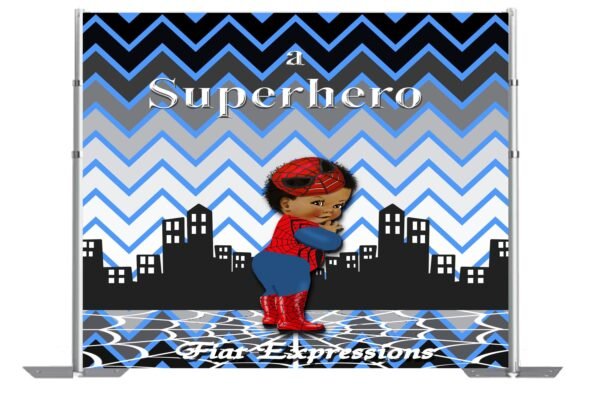 Spider Baby Superhero Blue Baby Shower Poster Backdrop Digital File