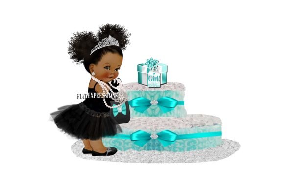 Breakfast at Tiffany's Girl Gift & Tag Diaper Cake, 2 Tier Diaper Cake, Breakfast at Tiffany's Baby Shower Centerpiece and Gift