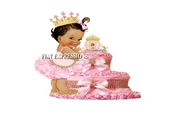 Princess Pink & Gold with Bear sitting in Carriage Diaper Cake, 2 Tier Gold Diaper Cake, Princess Baby Shower Centerpiece and Gift