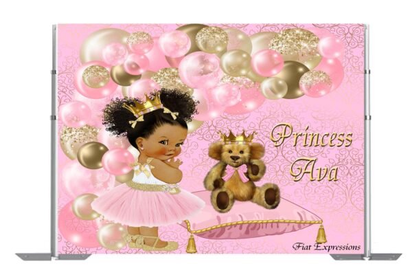 Princess with Bear Pink Baby Shower Backdrop, Poster, Sign, Photo Prop, Baby Shower Backdrop Digital File