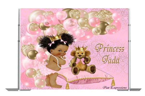 Princess with Bear on Pillow Pink Baby Shower Backdrop, Poster, Sign, Photo Prop, Baby Shower Backdrop Digital File