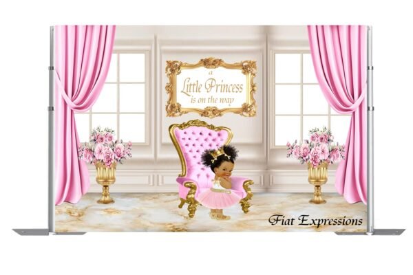 Princess & Flowers Pink Baby Shower Backdrop, Poster, Sign, Photo Prop, Baby Shower Backdrop Digital File