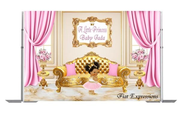Princess with Flowers Pink Baby Shower Backdrop, Poster, Sign, Photo Prop, Baby Shower Backdrop Digital File