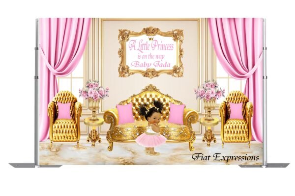 Princess & Pink Flowers Baby Shower Backdrop, Poster, Sign, Photo Prop, Baby Shower Backdrop Digital File