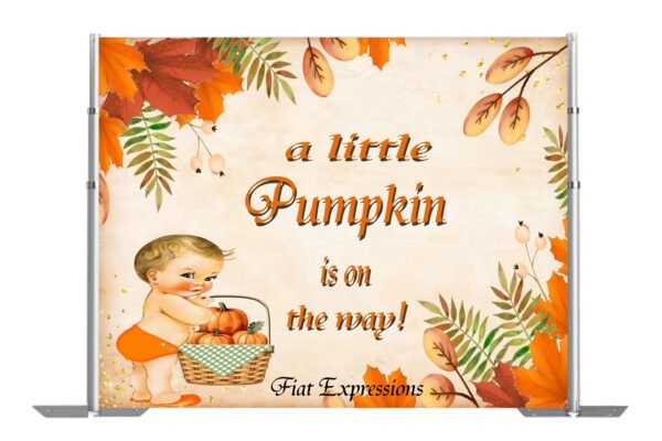 Pumpkin Boy with Basket Baby Shower Backdrop, Autumn Baby Shower Backdrop, Fall Baby Shower Backdrop, Poster Digital File DIGITAL