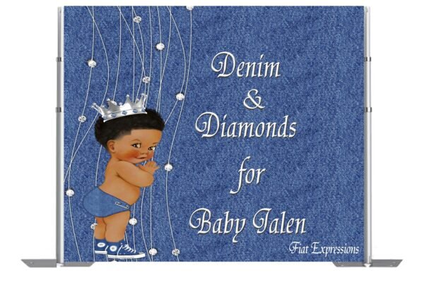 Denim & Diamonds for a Little Man Baby Shower Poster Backdrop Digital File