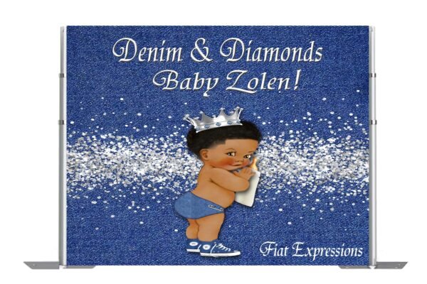Denim & Diamonds Boy with Bottle Baby Shower Poster Backdrop Digital File