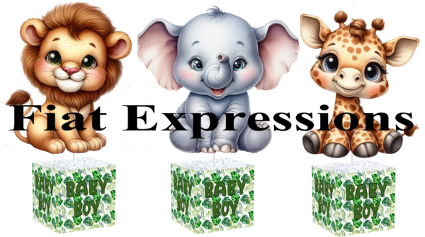 Jungle Safari Baby Shower Centerpiece Green White 3 Set