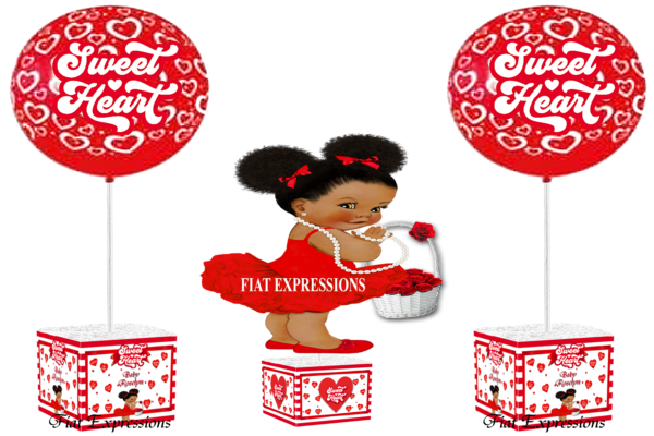 Sweetheart Baby Shower Centerpiece Set Hearts Red White Lines with Rose Basket