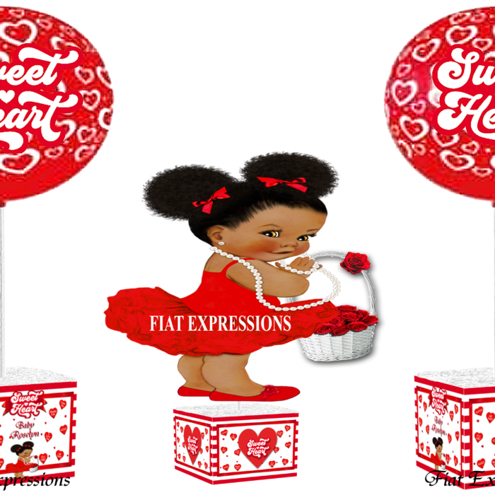 Sweetheart Baby Shower Centerpiece Set Hearts Red White Lines with Rose Basket