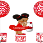 Sweetheart Baby Shower Centerpiece Set Hearts Red White Lines with Rose Basket