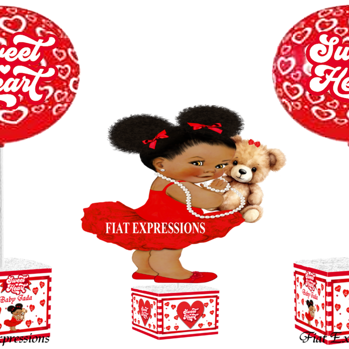 Sweetheart Baby Shower Centerpiece Set Hearts Red White Lines with Bear