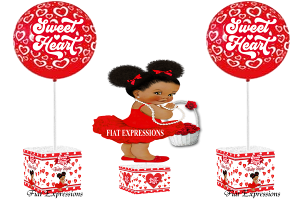 Sweetheart Baby Shower Centerpiece Set Hearts Red White with Rose Basket