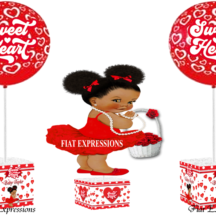 Sweetheart Baby Shower Centerpiece Set Hearts Red White with Rose Basket