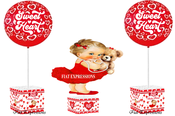Sweetheart Baby Shower Centerpiece Set Hearts Red White with Bear