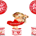 Sweetheart Baby Shower Centerpiece Set Hearts Red White with Bear