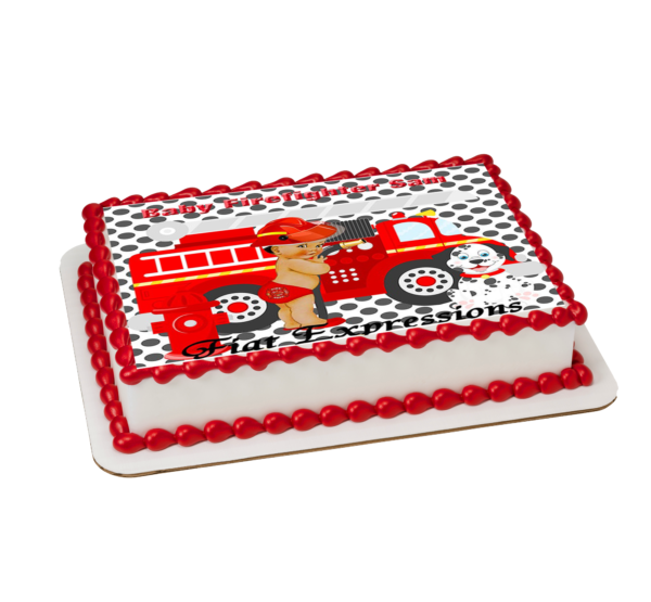 Fireman Truck Baby Shower Edible Cake Image Black White