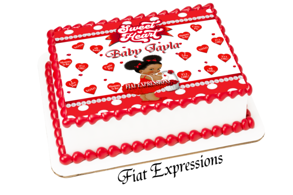 Sweetheart Baby Shower Edible Cake Image Hearts with Rose Basket