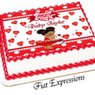 Sweetheart Baby Shower Edible Cake Image Hearts with Rose Basket