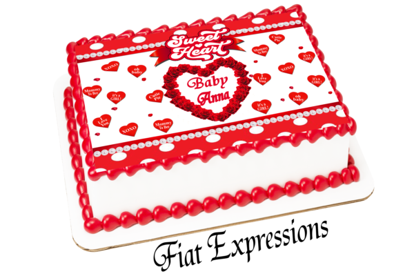 Sweetheart Baby Shower Edible Cake Image Hearts