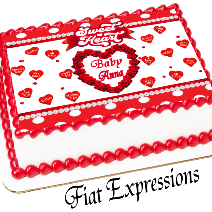 Sweetheart Baby Shower Edible Cake Image Hearts