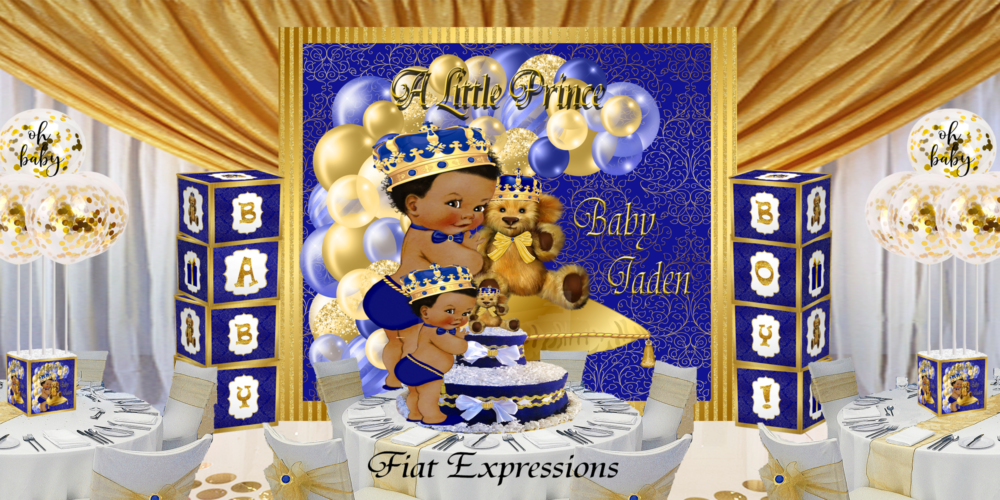 Prince Teddy Bear Baby Shower Kit Royal Blue Gold