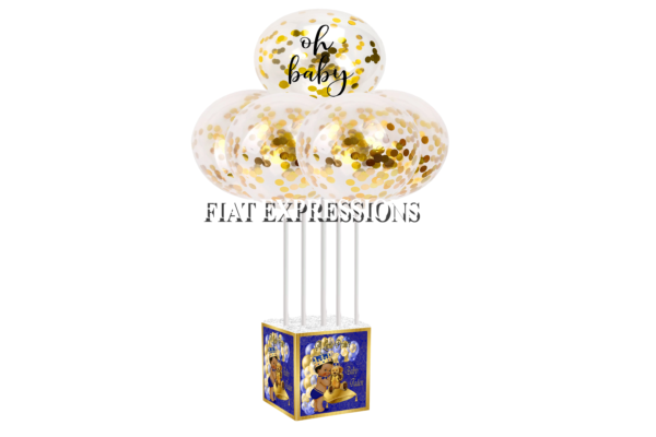 Prince Teddy Bear Royal Blue Gold Paisley Stripes Baby Shower Balloon Bouquet