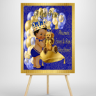 Prince Teddy Bear Pillow Baby Shower Welcome Sign Royal Blue Gold Paisley Stripes