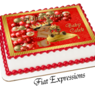 Prince Teddy Bear Red Gold Paisley Stripes Baby Shower Edible Cake Image