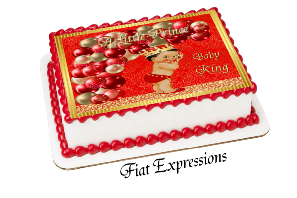Prince Red Gold Paisley Stripes Baby Shower Edible Cake Image