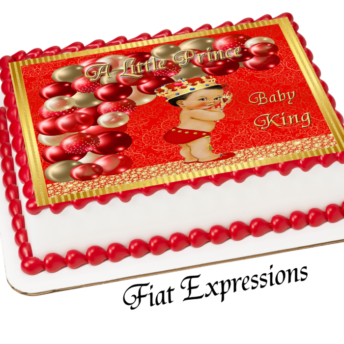 Prince Red Gold Paisley Stripes Baby Shower Edible Cake Image