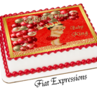 Prince Red Gold Paisley Stripes Baby Shower Edible Cake Image