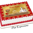 Prince Crowns Red Gold Paisley Stripes Baby Shower Edible Cake Image