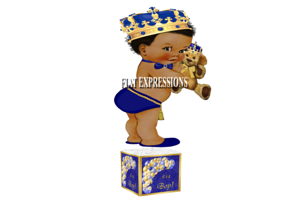 Prince Teddy Bear Royal Blue Gold Stripes Balloon Arch Baby Centerpiece