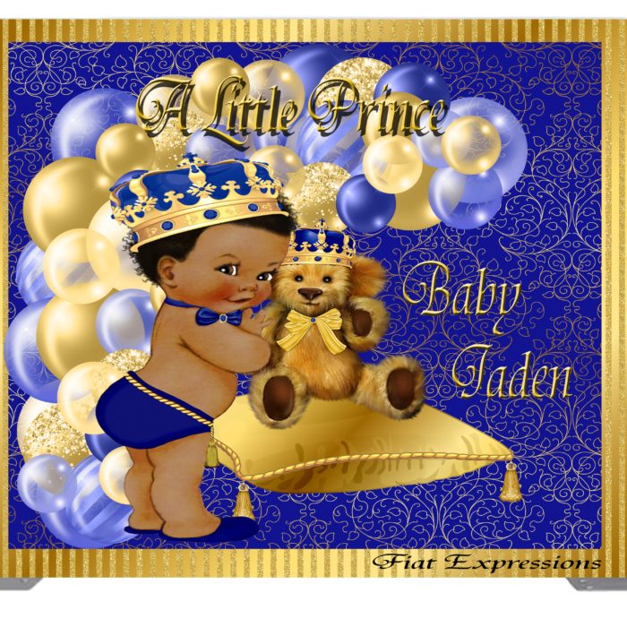 Prince Teddy Bear Royal Blue Gold Paisley Stripes Baby Shower Backdrop Prince Teddy Bear Royal Blue Gold Paisley Stripes Baby Shower Backdrop